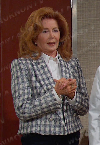Maggie’s metallic plaid blazer on Days of our Lives