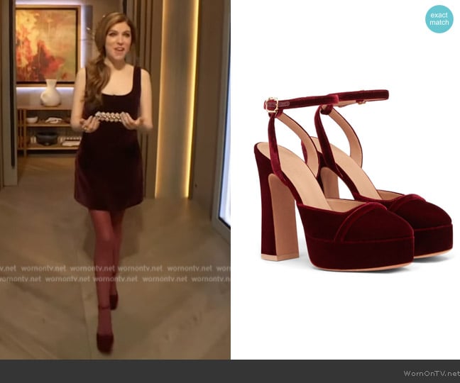 125mm Mora platform pumps Malone Souliers worn by Anna Kendrick on The Drew Barrymore Show