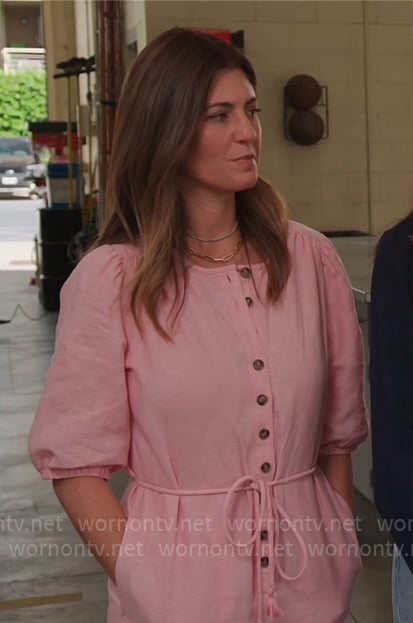 Marisa’s pink button front jumpsuit on Celebrations with Lacey Chabert