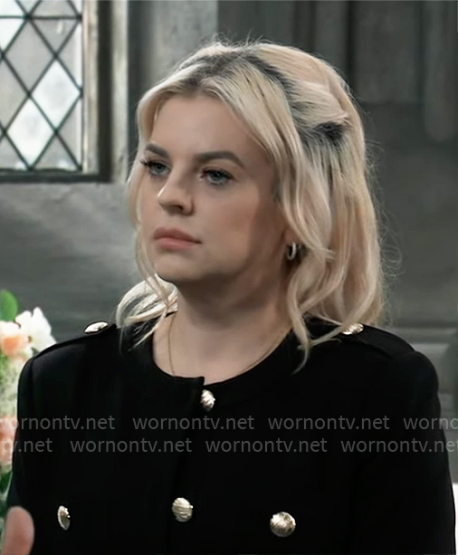 Maxie’s black jacket with gold buttons on General Hospital