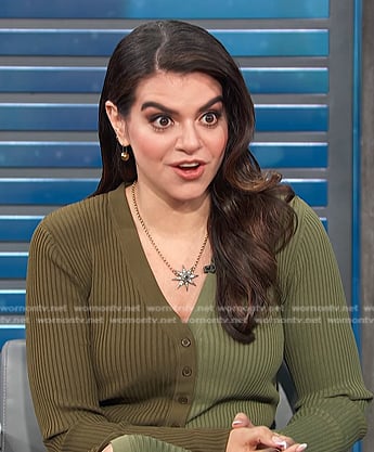 Mayan Lopez’s green colorblock ribbed dress on Access Hollywood