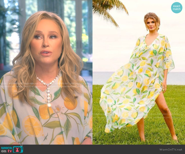 Mestiza New York Lemon Print Caftan Dress worn by Kathy Hilton on The Real Housewives of Beverly Hills