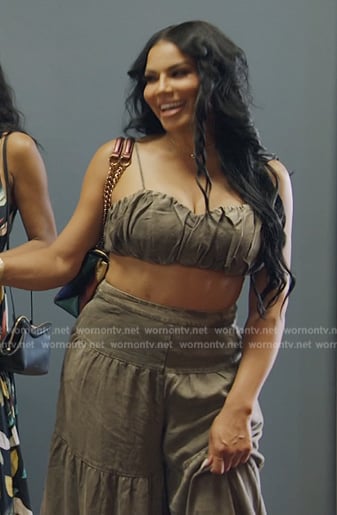 Mia’s gathered top and pant set on The Real Housewives of Potomac