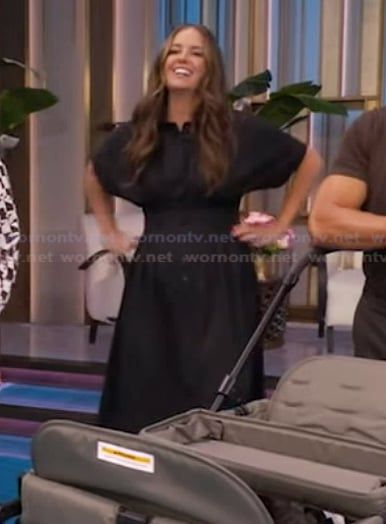 Monica Mangin’s black shirtdress on Live with Kelly and Mark Monica Mangin’s black shirtdress on Live with Kelly and Mark