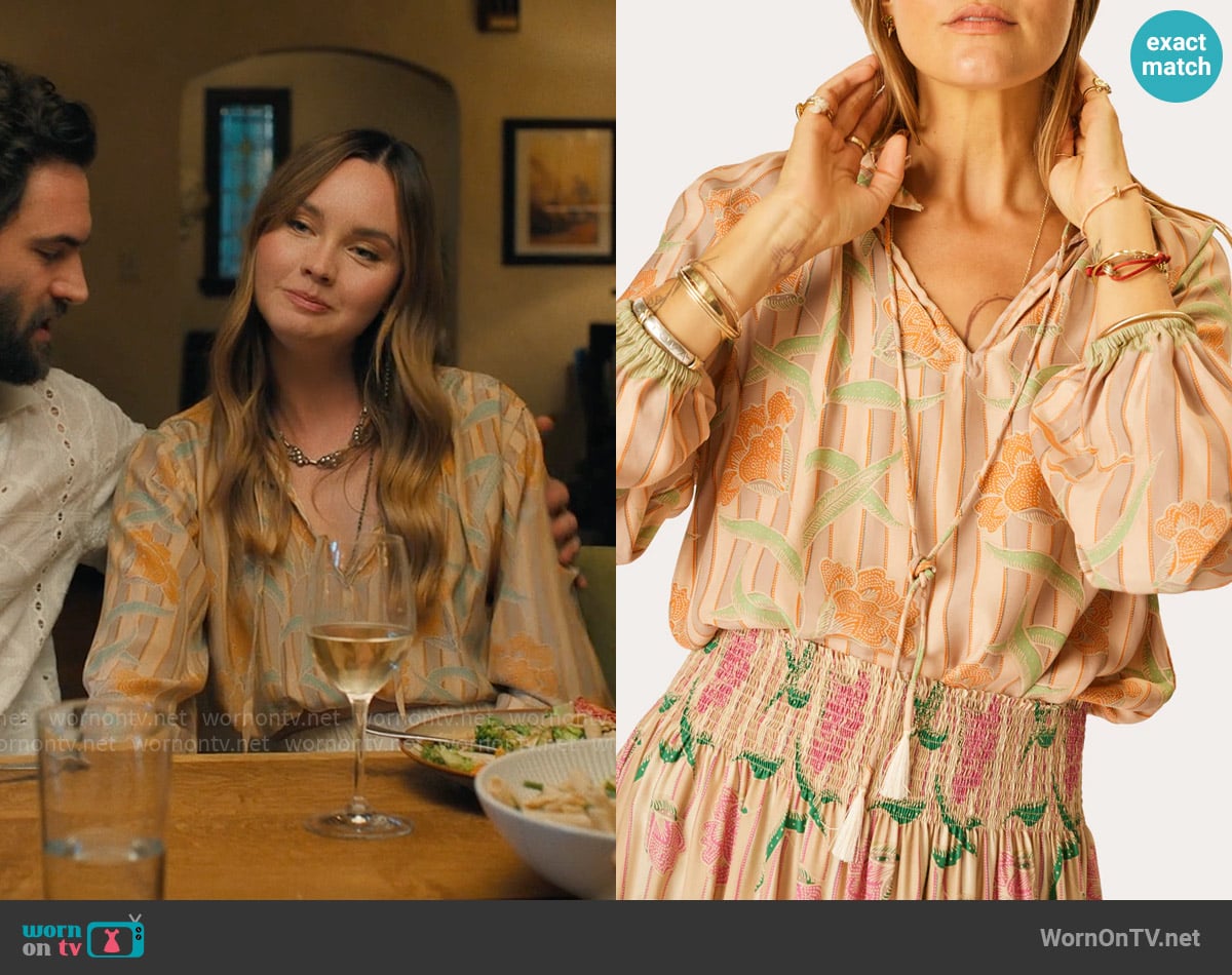 Natalie Martin Amelia Top in Chamomile Apricot worn by Tory Thompson (Liana Liberato) on Based on a True Story