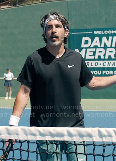 Nathan’s black v-neck Nike t-shirt on Based on a True Story