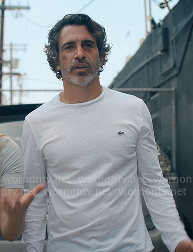 Nathan’s white long sleeve t-shirt on Based on a True Story