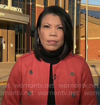 Nikole Killion’s red suede jacket on CBS Mornings