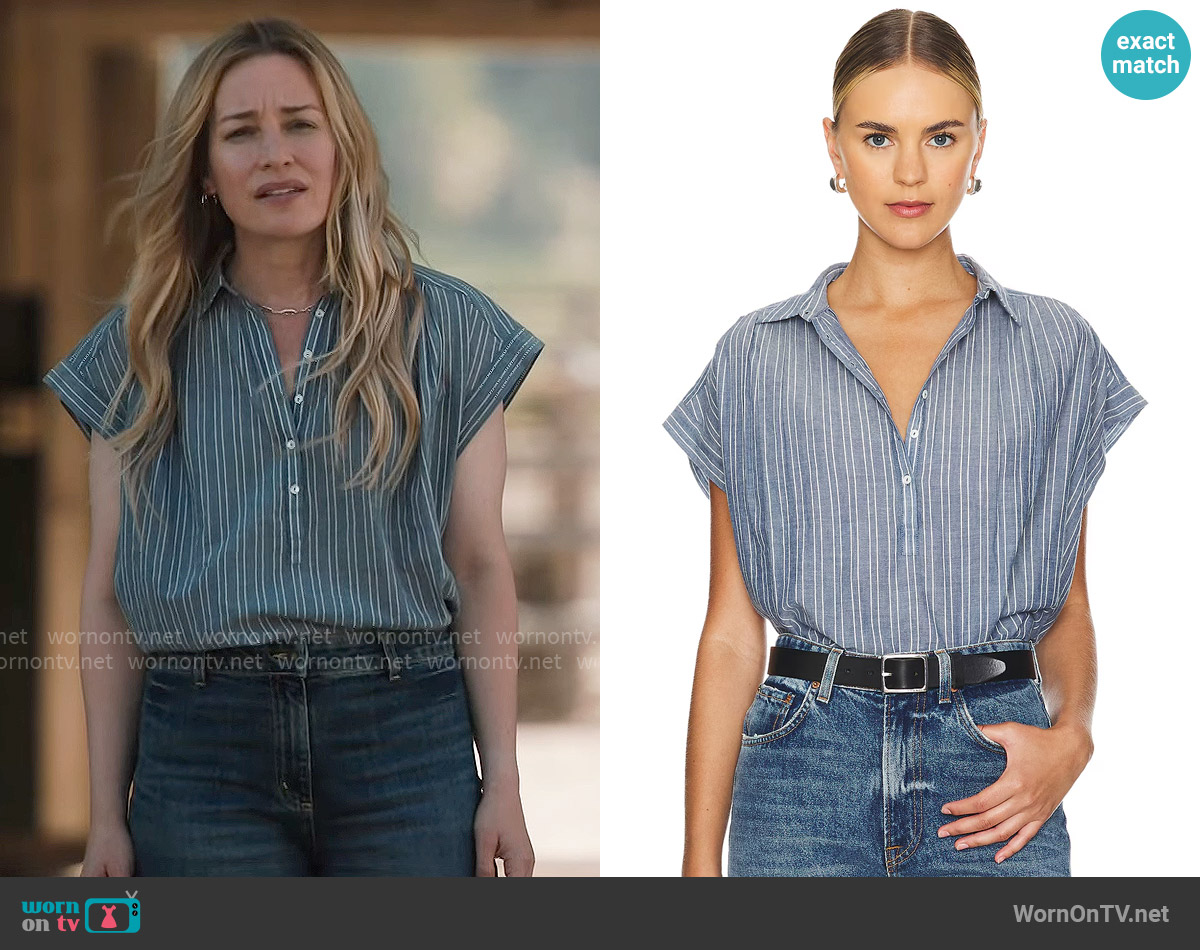 Nili Lotan Normandy Blouse worn by Summer Higgins (Piper Perabo) on Yellowstone
