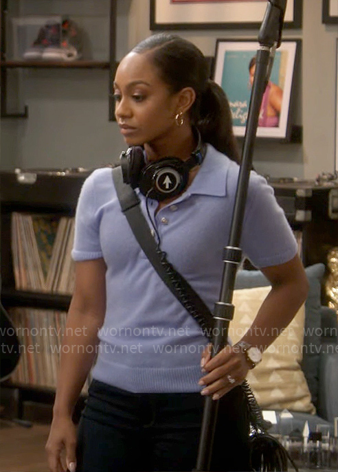 Nina’s blue polo sweater on Poppas House
