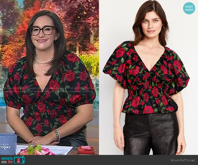 Old Navy Puff-Sleeve Top in Rose Print worn by Savannah Sellers on Today