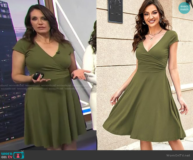oxiuly Criss-Cross V-Neck Dress in Army Green worn by Maria Larosa on Today