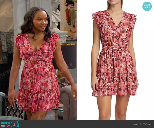 Paige Muriel Floral Silk Chiffon Minidress in Bissou Multi worn by Chanel Dupree (Raven Bowens) on Days of our Lives