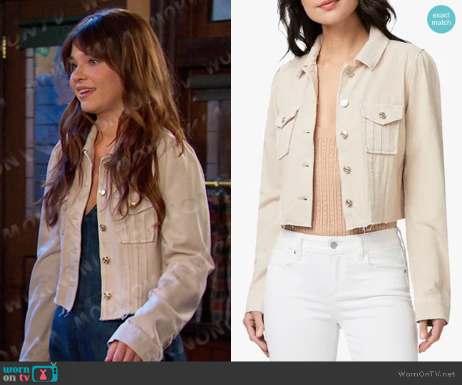 Paige Pacey Raw Hem Crop Twill Jacket in Soft Beige worn by Joy Wesley (AlexAnn Hopkins) on Days of our Lives