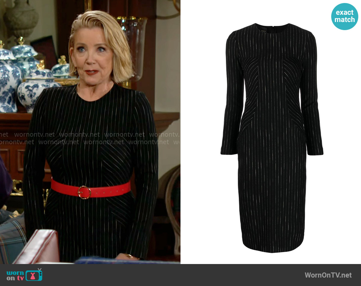 Pinko Striped Midi Dress worn by Nikki Reed Newman (Melody Thomas-Scott) on The Young and the Restless