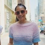 Racquel’s fuzzy stripe short sleeve sweater on The Real Housewives of New York City
