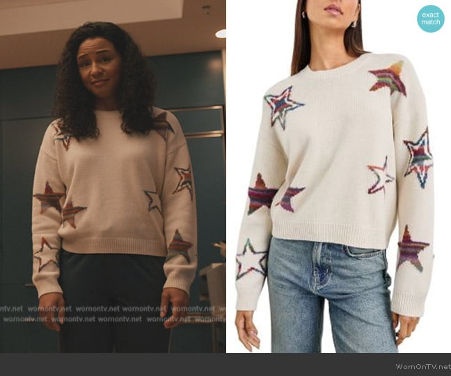 Rails Perci Sweater in Ivory Rainbow Multi Stars worn by Kaya Blanke (Carra Patterson) on Elsbeth
