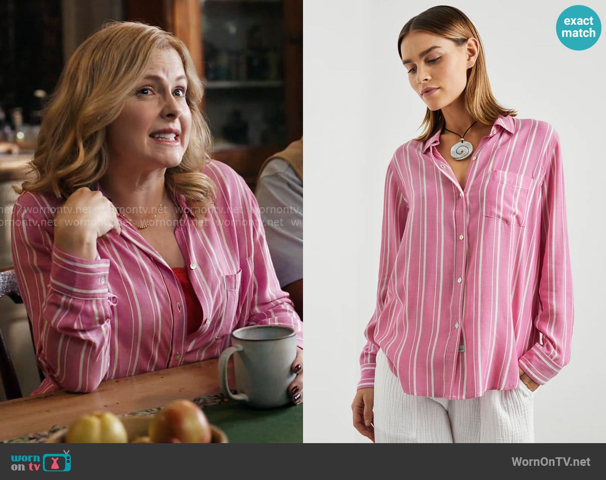 Rails Gaia Shirt in Berry Stripe worn by Sam (Rose McIver) on Ghosts