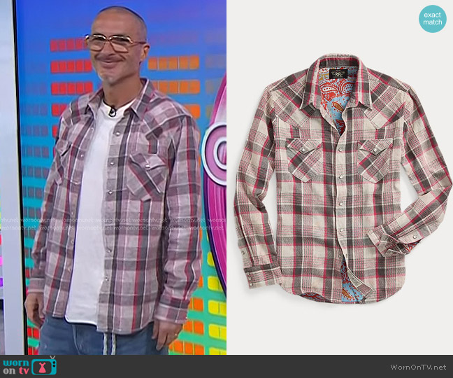 Ralph Lauren Slim Plaid Double Cloth Western Shirt in Red/Cream Multi worn by Zane Lowe on Today