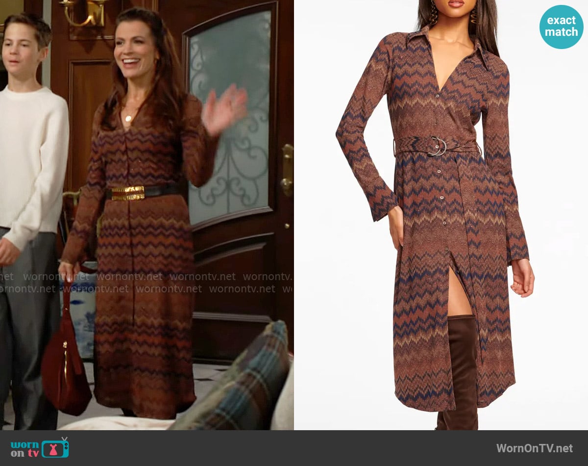 Ramy Brook Lydia Dress in Saddle Chevron worn by Chelsea Lawson (Melissa Claire Egan) on The Young and the Restless
