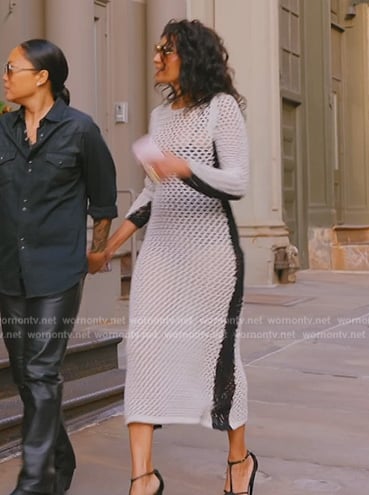 Raquel’s white open knit dress on The Real Housewives of New York City