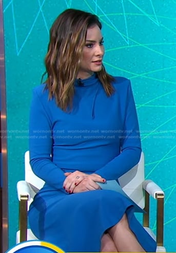 Rebecca’s blue keyhole midi dress on Good Morning America