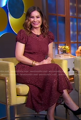 Rebecca’s burgundy lace midi dress on Good Morning America