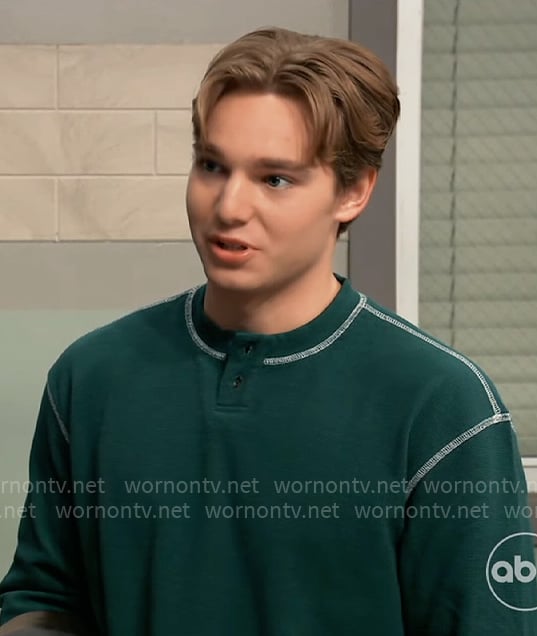 Rocco’s green henley t-shirt on General Hospital