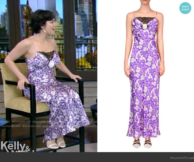 Rodarte Purple Iris Printed Silk Satin Bias Dress worn by Auli?i Cravalho on Live with Kelly and Mark