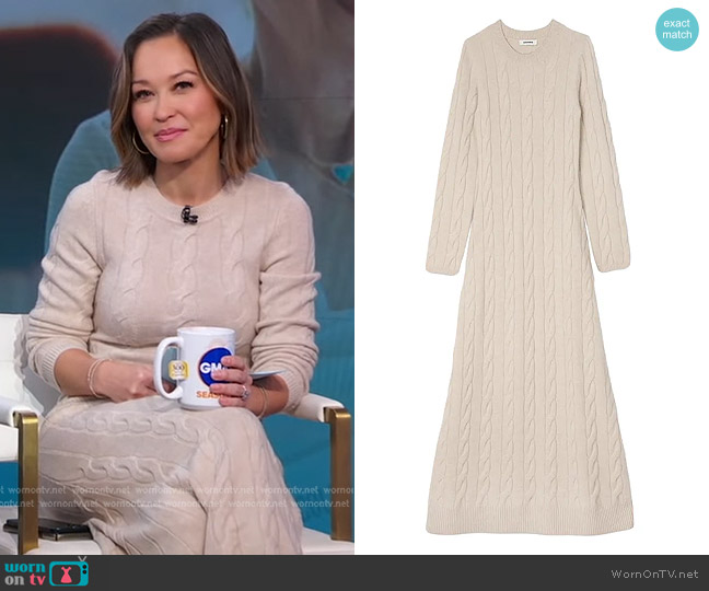 Sandro Maelys Cable Knit Maxi Dress in Beige worn by Eva Pilgrim on Good Morning America