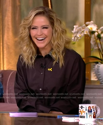 Sara’s brown embellished collar shirt on The View