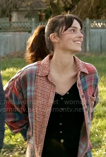 Sarah’s mixed plaid button down shirt on Superman and Lois