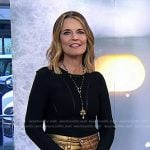 Savannah’s black mesh inset top and metallic skirt on Today