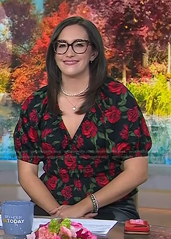 Savannah’s black floral puff sleeve top on Today