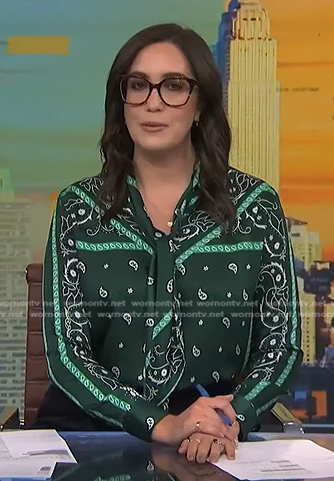 Savannah’s green paisley tie neck blouse on NBC News