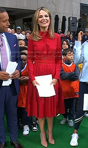 Savannah’s red belted shirtdress on Today