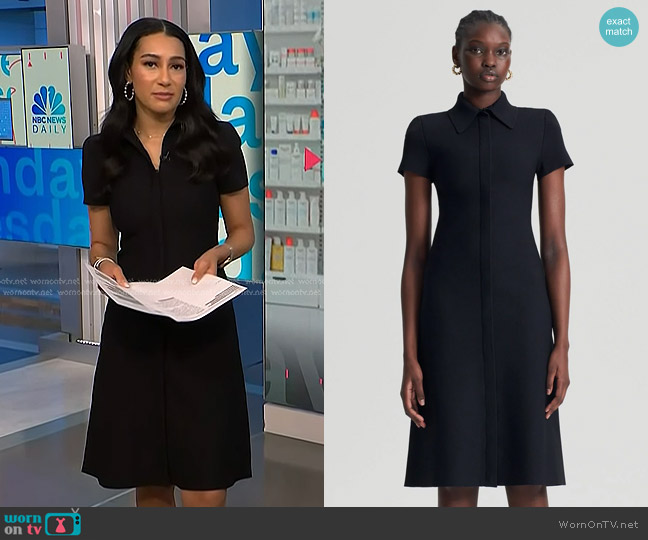 Scanlan Theodore Crepe Knit Zip Shirt Dress worn by Morgan Radford on NBC News Daily