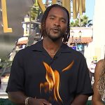 Scott’s black flame print shirt on Access Hollywood
