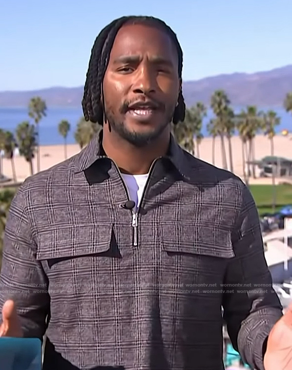 Scott’s gray check half zip shirt on Access Hollywood