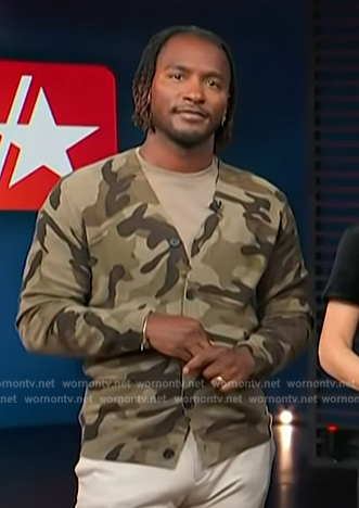 Scott’s camo print cardigan on Access Hollywood