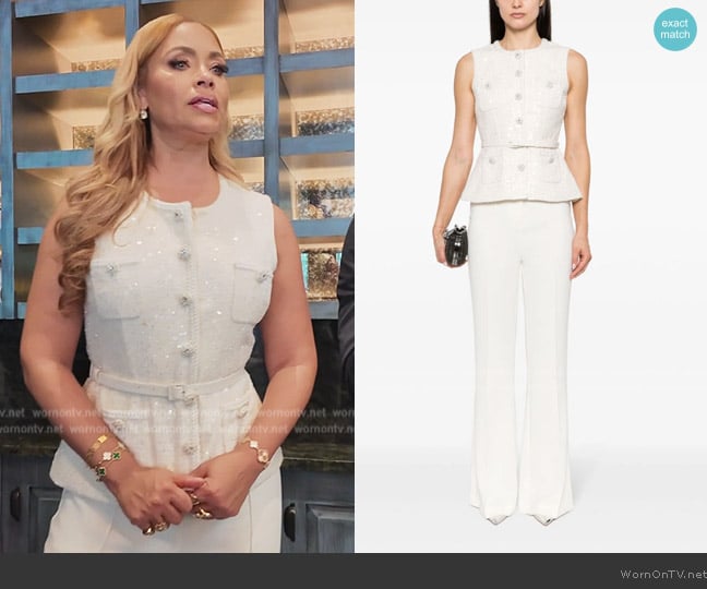 Self Portrait Sequin-embellished boucle jumpsuit worn by Gizelle Bryant on The Real Housewives of Potomac