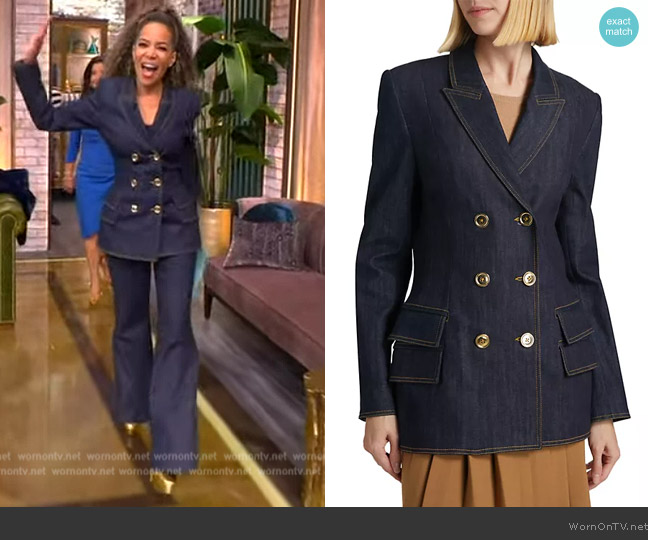 Denim Double-Breasted Blazer Sergio Hudson worn by Sunny Hostin on The View