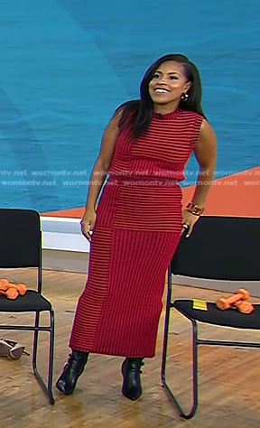 Sheinelle’s red striped knit top and skirt on Today