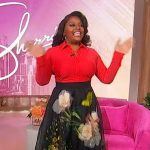 Sherri’s black floral print maxi skirt on Sherri