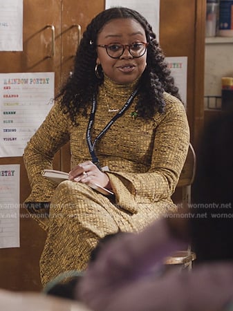 Janine’s yellow marled sweater dress on Abbott Elementary