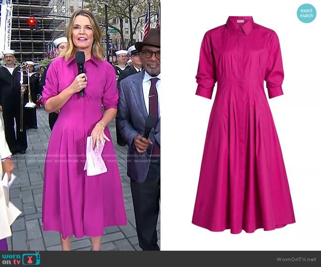 Simkhai Jazz Bubble Hem Midi-Dress in Magenta worn by Savannah Guthrie on Today