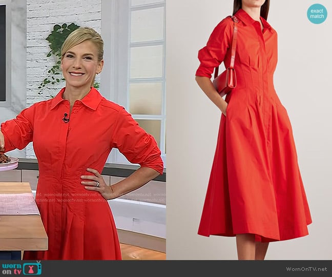 Simkhai Jazz Pleated Midi Shirt dress in Red worn by Jessica Seinfeld on Today