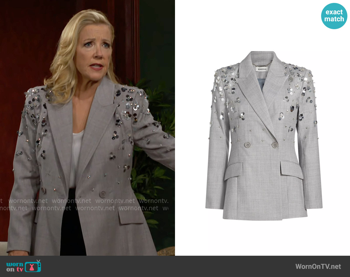 Simkhai Getty Pailettes Double-Breasted Blazer worn by Nikki Reed Newman (Melody Thomas-Scott) on The Young and the Restless