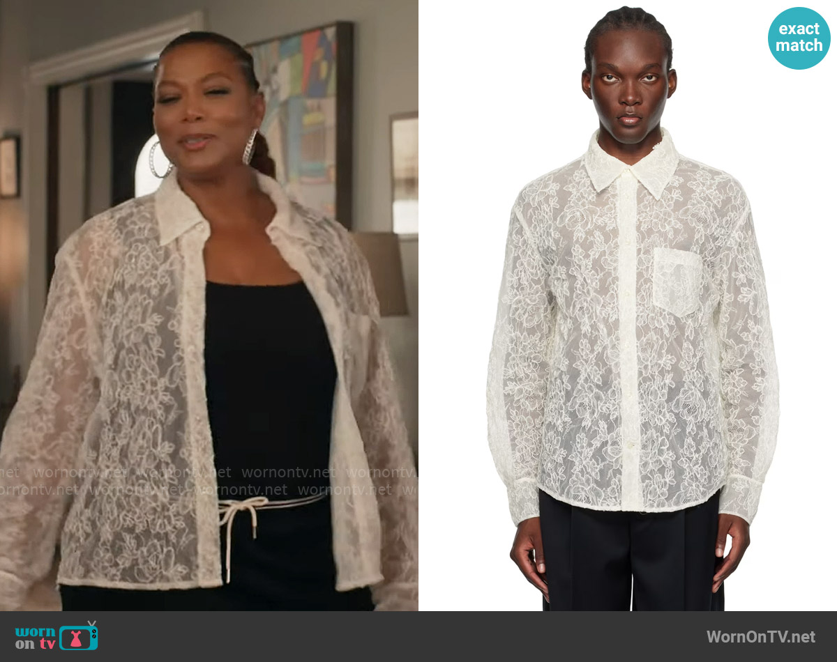 Simone Rocha Off-White Fine Corded Lace Sheer Shirt worn by Robyn McCall (Queen Latifah) on The Equalizer
