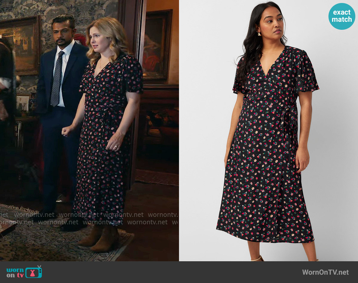 Contemporaine Romantic floral wrap dress worn by Sam (Rose McIver) on Ghosts